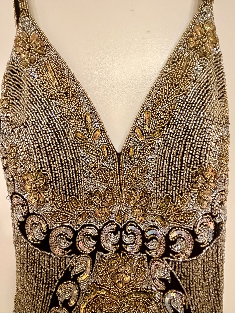 Jovani Gold Beaded Spaghetti-Strap Prom Gown - Picture 2 of 7